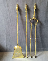 3 Piece Set of Engraved Brass Fire Irons