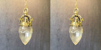 Pair of Brass Crown and Cut Glass Electric Hall Lamps