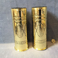 Pair of Trench Art Decorated Brass Shell Cases