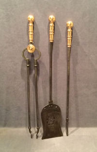 3 Piece Set of Burnished Steel and Brass Fire Irons
