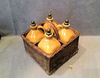 4 Stoneware Spirit Flasks in Fitted Basket