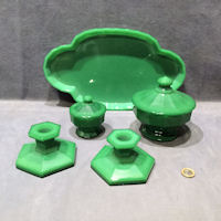 5 Piece Green Glass Dressing Table Set