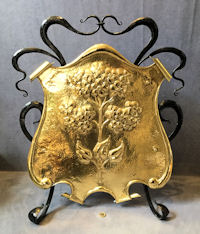 Art Nouveau Brass and Wrought Iron Fire Screen