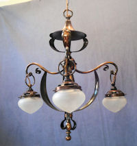 Arts and Crafts 3 Branch Electric Light Fitting