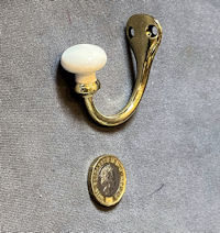 Brass and Ceramic Hat or Coat Hook, 4 available CH22