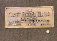 Candy Patent Filter Co. Brass Plaque NP414