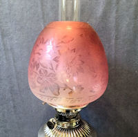 Cranberry Tinted Etched Glass Oil Lamp Shade