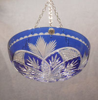 Cut Glass Blue Overlaid Electric Light Fitting