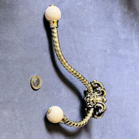 Large Brass and Ceramic Hat and Coat Hook, 5 available CH988