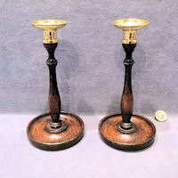 Pair of Brass and Oak Candlesticks CS218