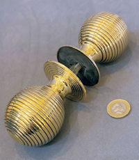 Pair of Large Ribbed Brass Door Handles DH1196
