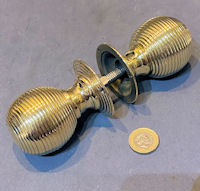 Pair of Ribbed Brass Door Handles, 5 pairs available DH1167