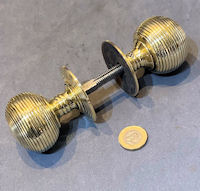 Pair of Ribbed Brass Door Handles DH1168