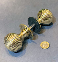 Pair of Ribbed Brass Door Handles DH1175