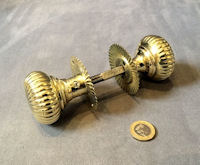 Pair of Ribbed Brass Door Handles, 2 pairs available DH816