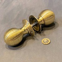 Pair of Ribbed Brass Door Handles, 3 pairs available DH951