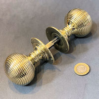 Pair of Ribbed Brass Door Knobs, 4 pairs available DH1187