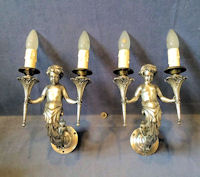 Pair of Silver Plated Cherub Wall Lights WL198