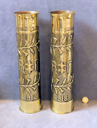 Pair of Trench Art Decorated Brass Shell Cases SC300