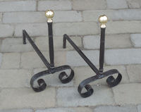 Pair of Wrought Iron and Brass Andirons