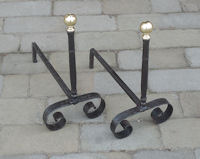 Pair of Wrought Iron & Brass Andirons