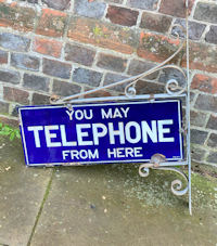 Telephone from Here Enamel Sign with Original Bracket