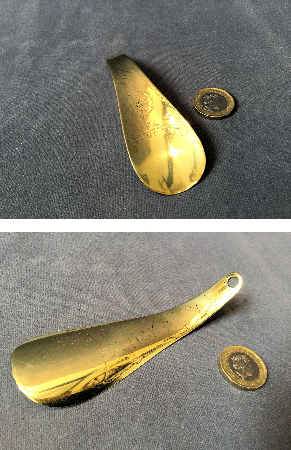 brass shoe horns long handles on Luggage
