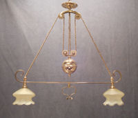 Twin Branch Brass Rise and Fall Electric Light Fitting
